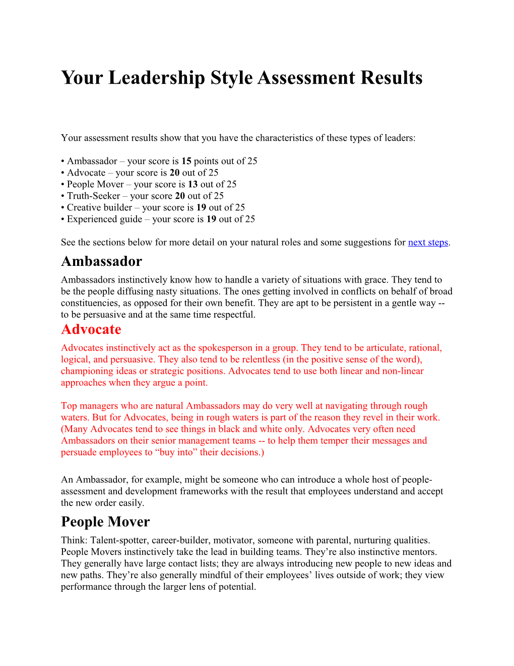 Your Leadership Style Assessment Results