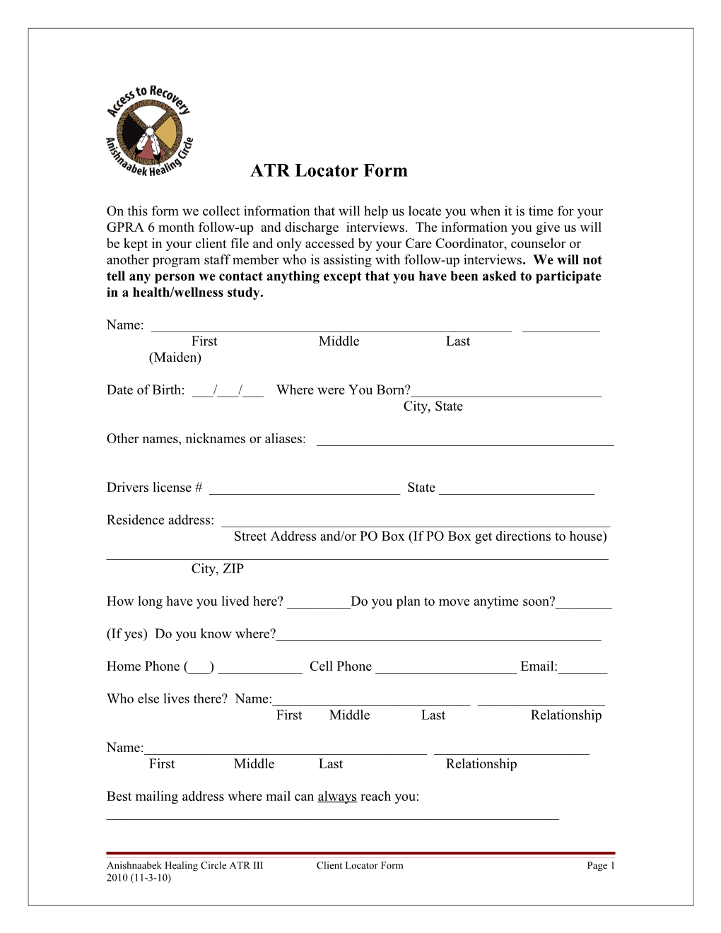 ATR Locator Form