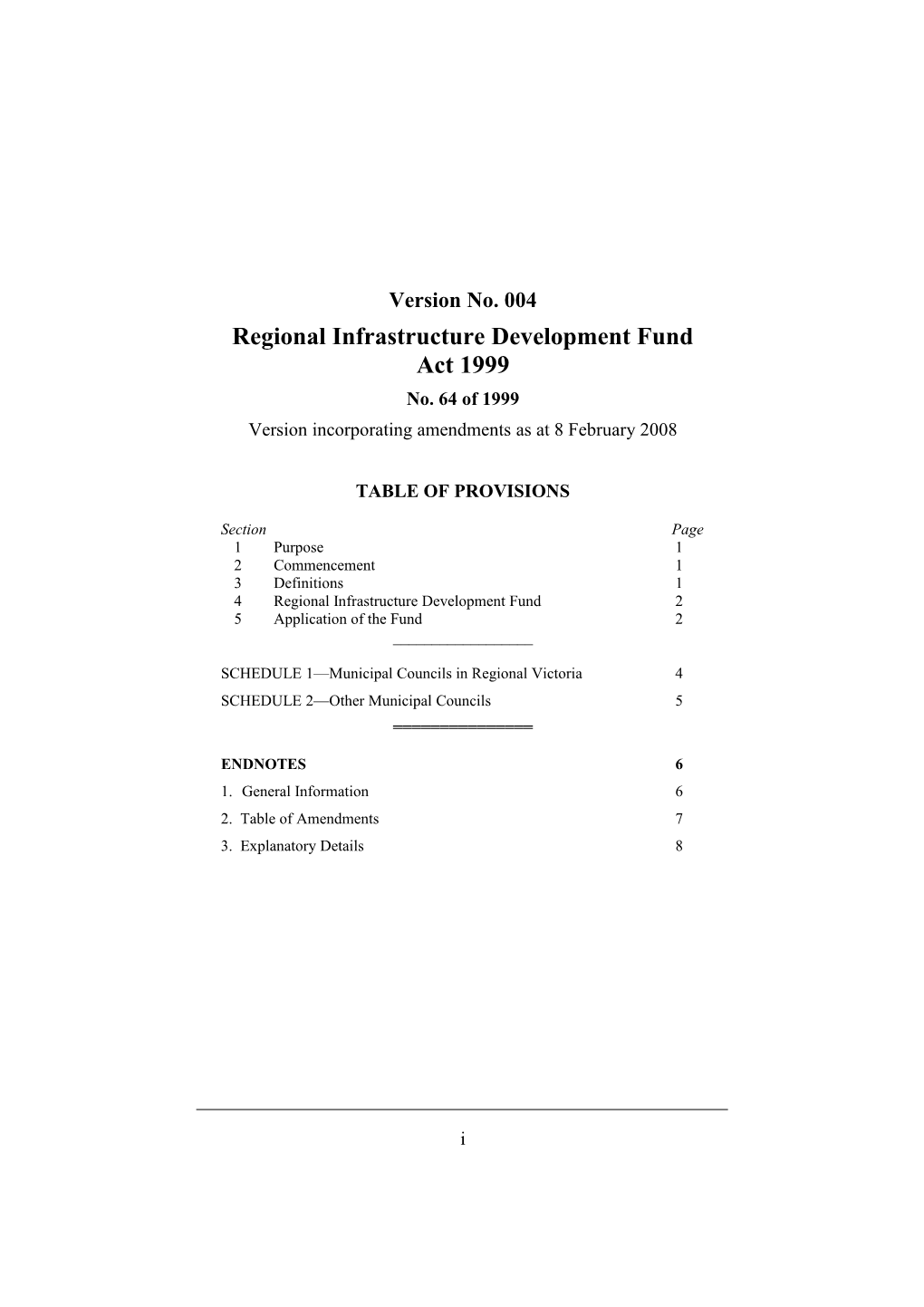 Regional Infrastructure Development Fund Act 1999