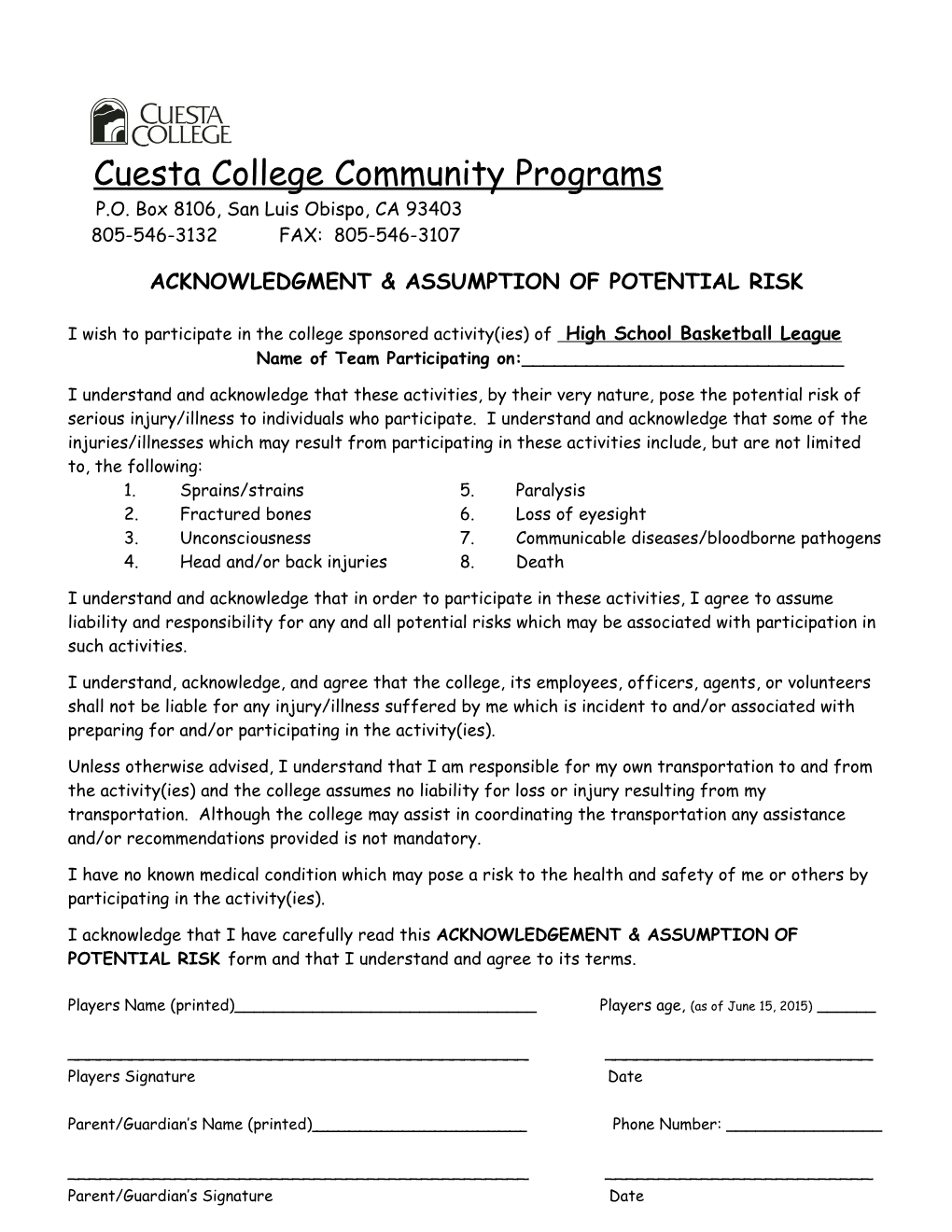 Letter to Judicael Perry/ Cuesta College Letterhead/ E-Mail Via Cuesta College Per Bob