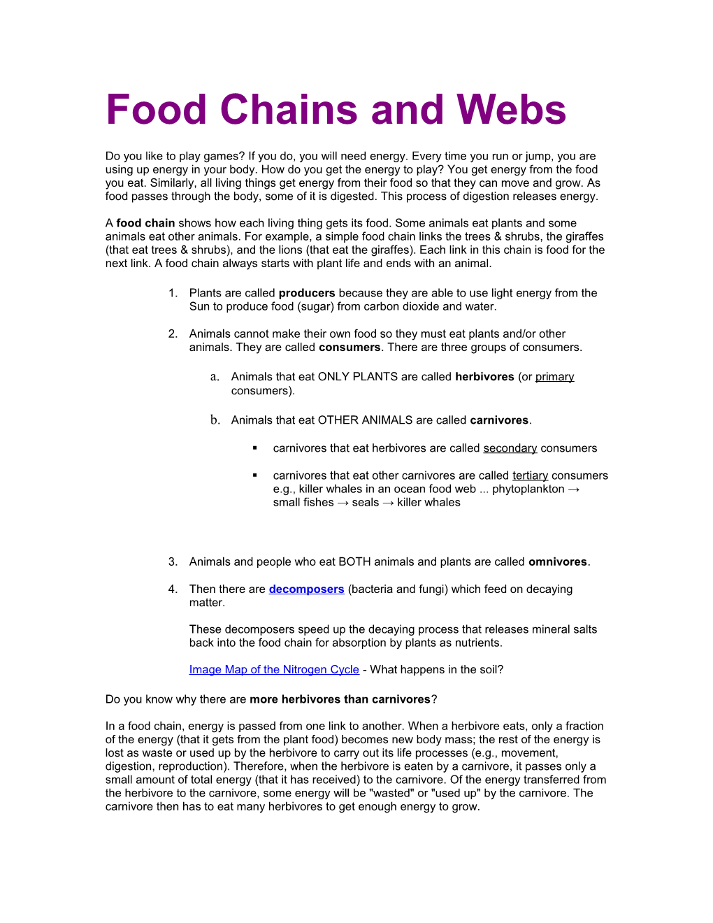 Food Chains and Webs