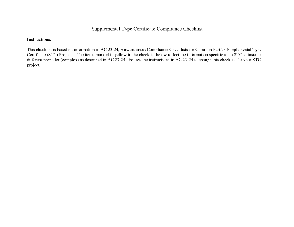 Supplemental Type Certificate Compliance Checklist