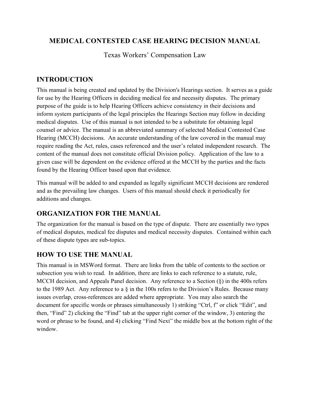Medical Contested Case Hearing Decision Manual
