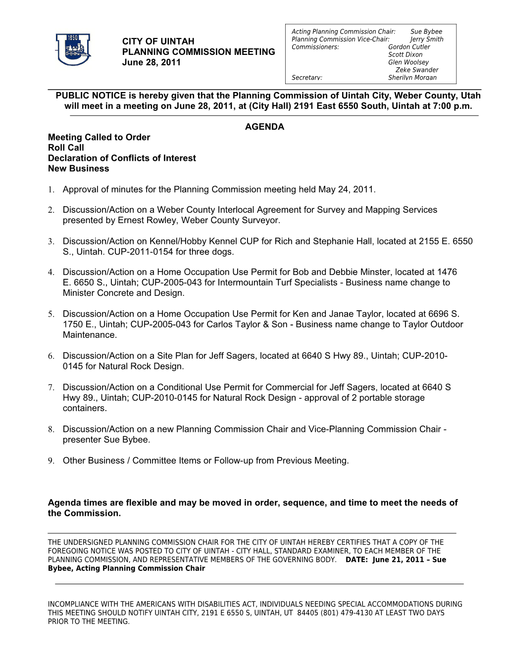 Planning Commission Agenda s3