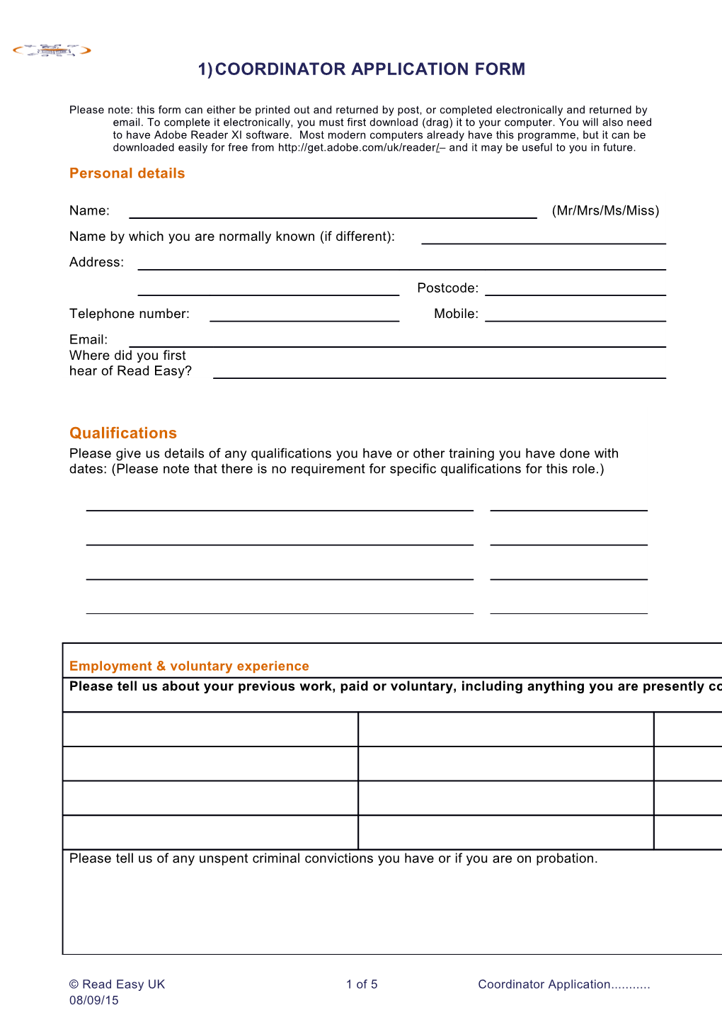 Coordinator Application Form