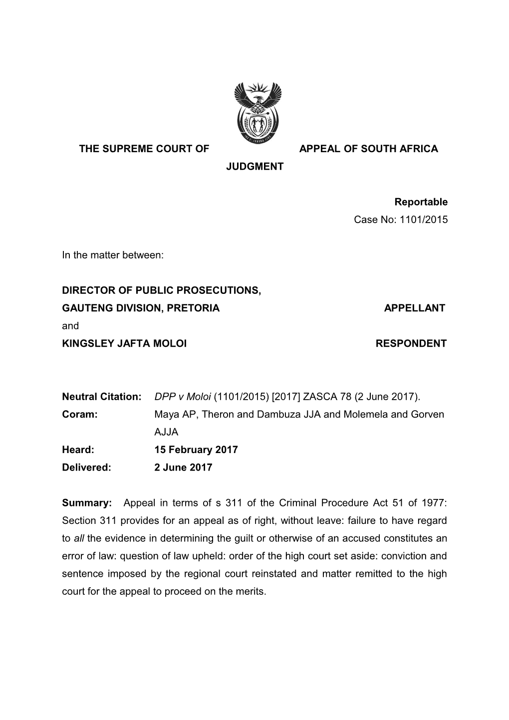 The Supreme Court of Appeal of South Africa s19