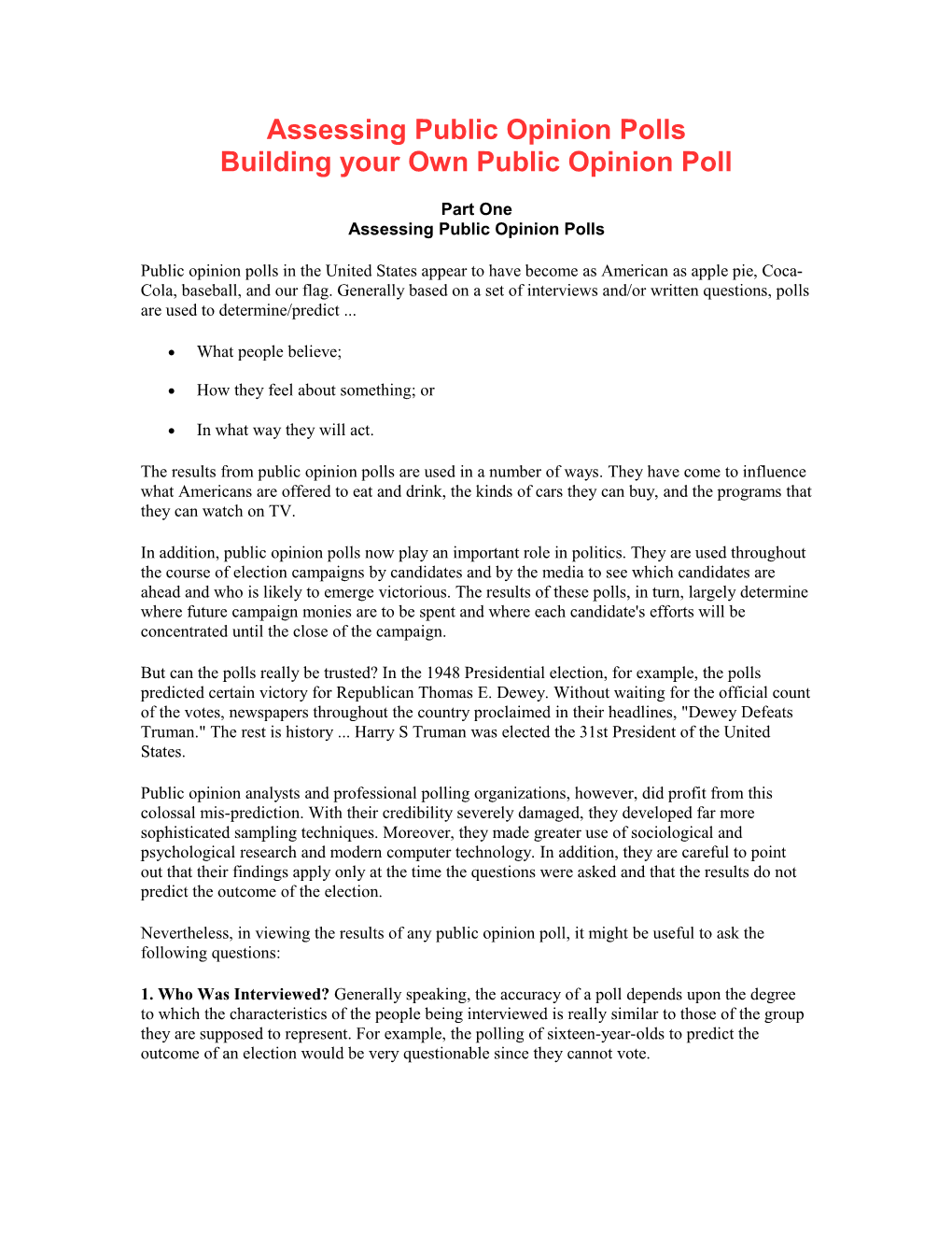 Assessing Public Opinion Polls