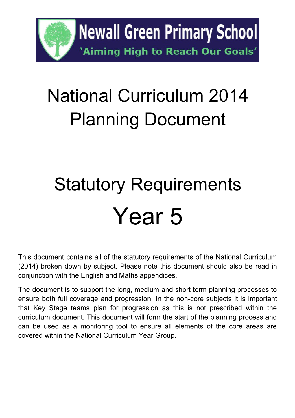 National Curriculum 2014 Planning Document
