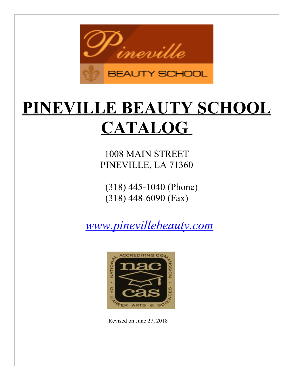 Pineville Beauty School Catalog