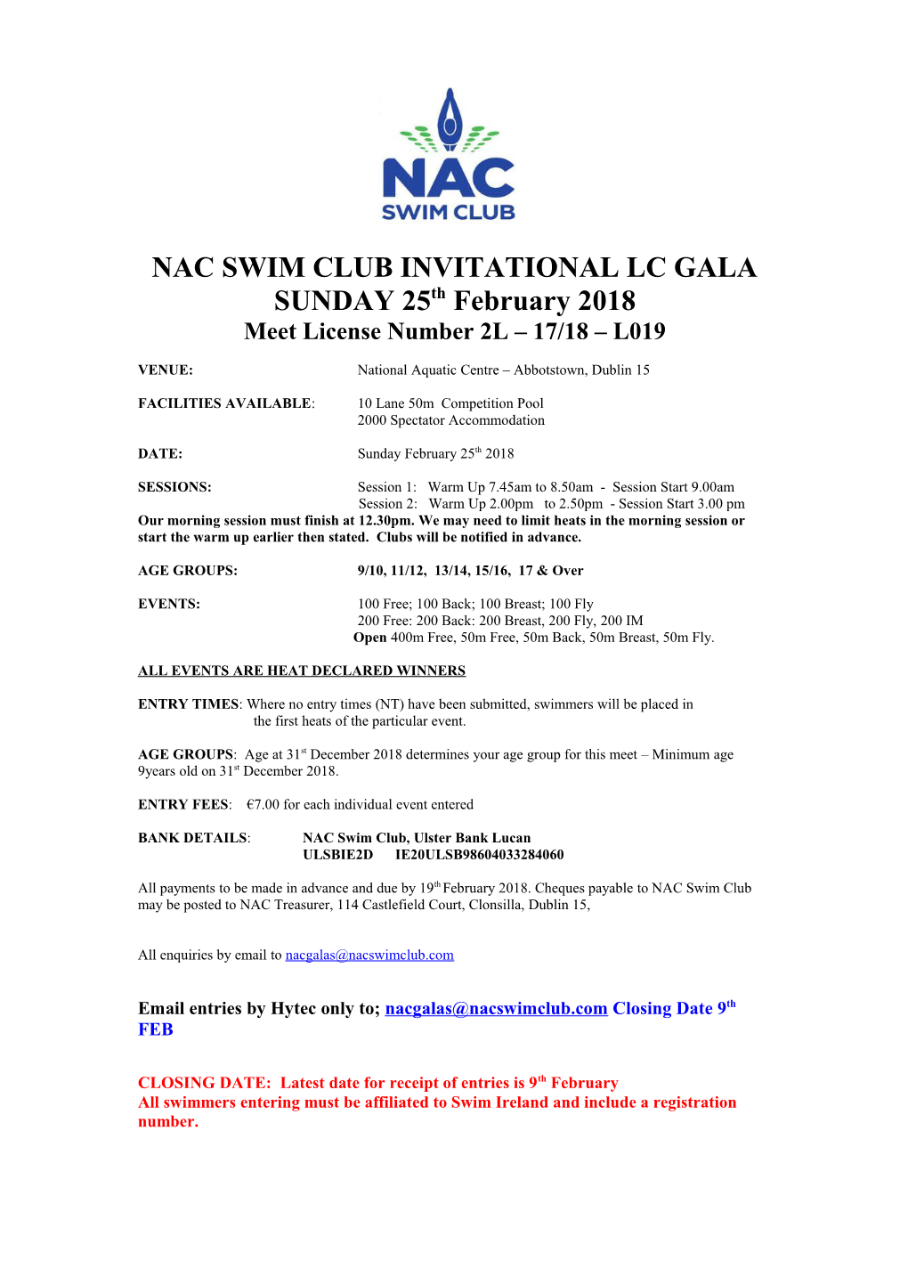 Nac Swim Clubinvitational Lc Gala