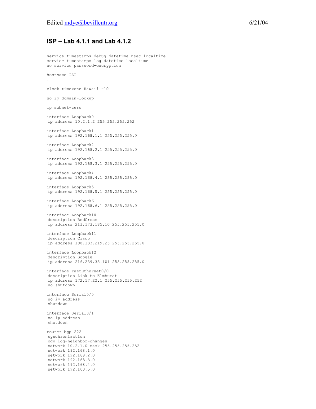 ISP Base Configuration