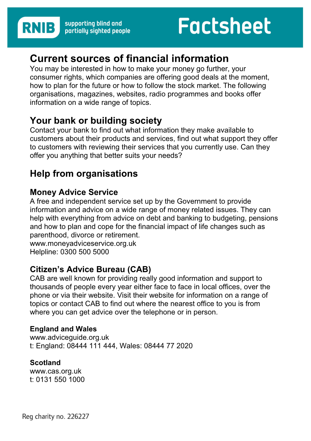 Current Sources Of Financial Information Factsheet