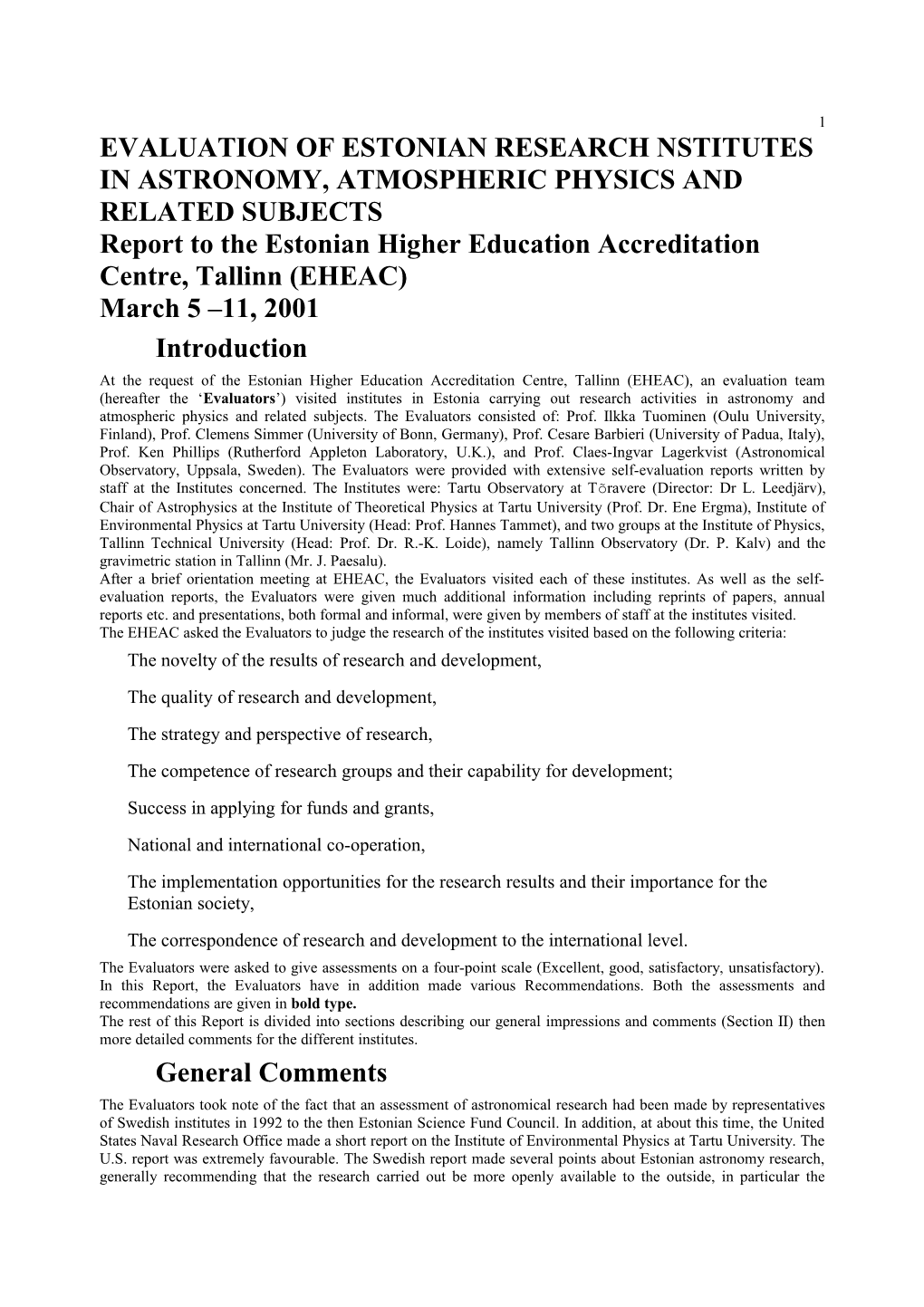 Evaluation of Estonian Research Institutes