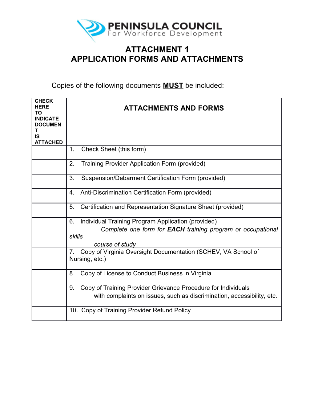 Application Forms and Attachments