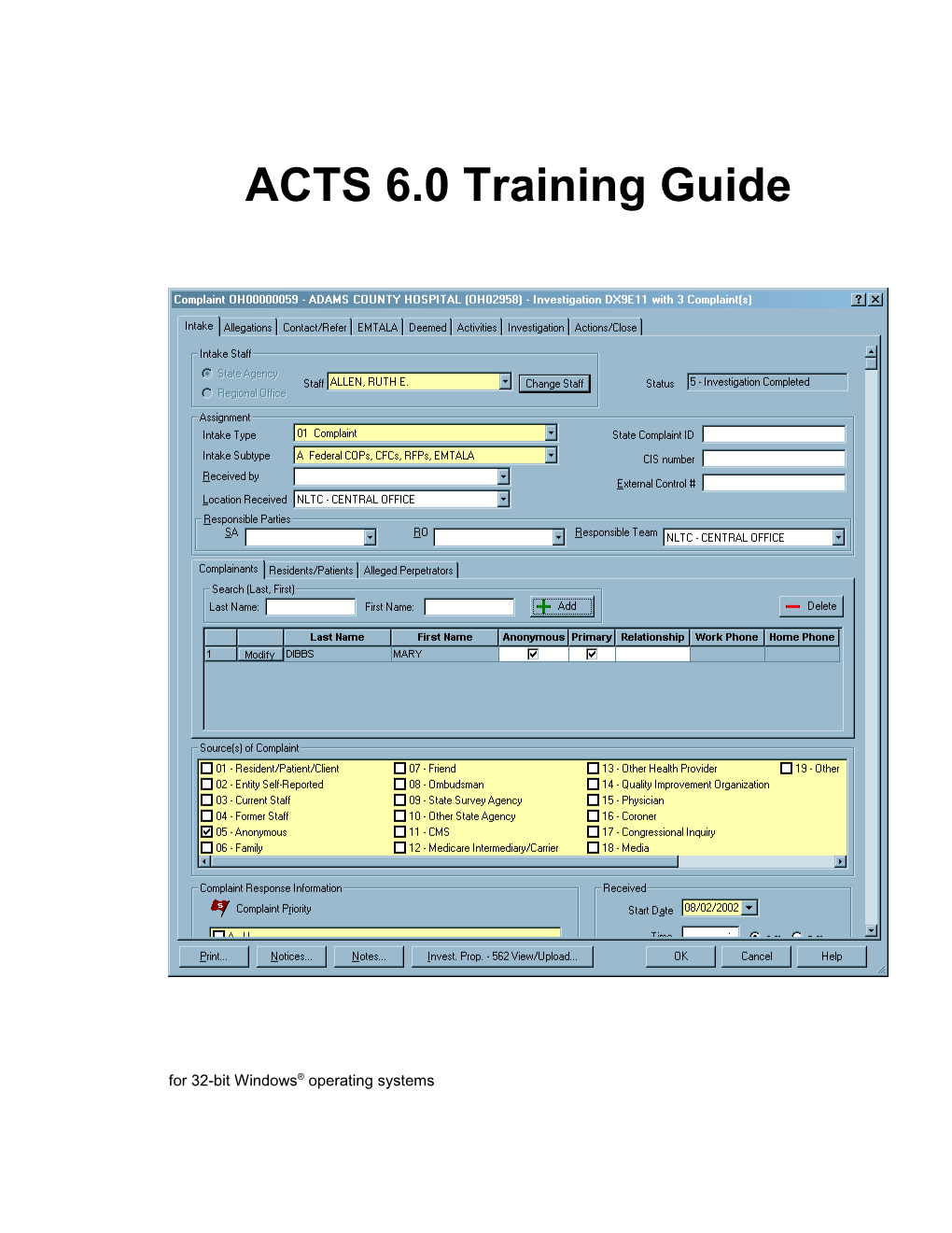 ACTS Training Exercises