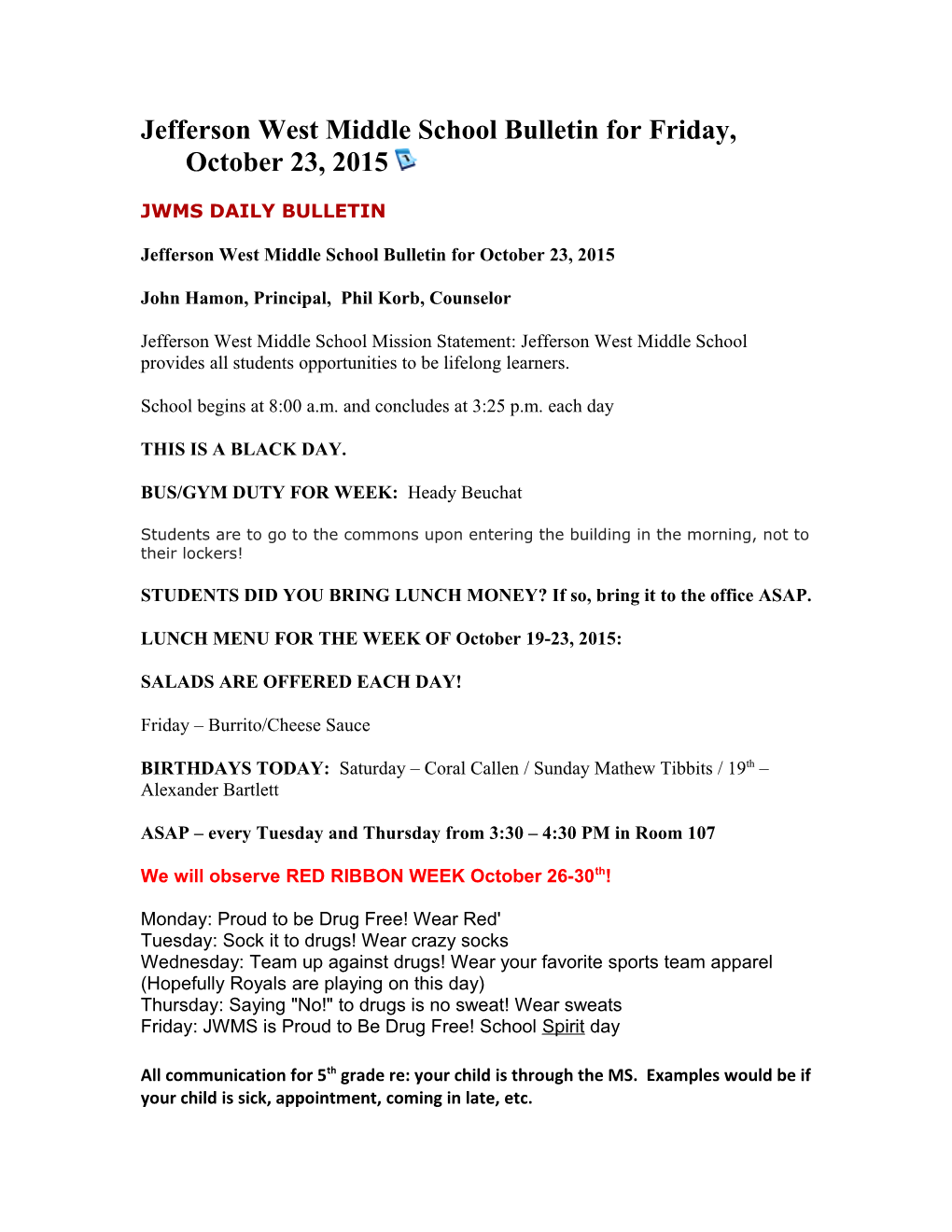 Jwms Daily Bulletin s2