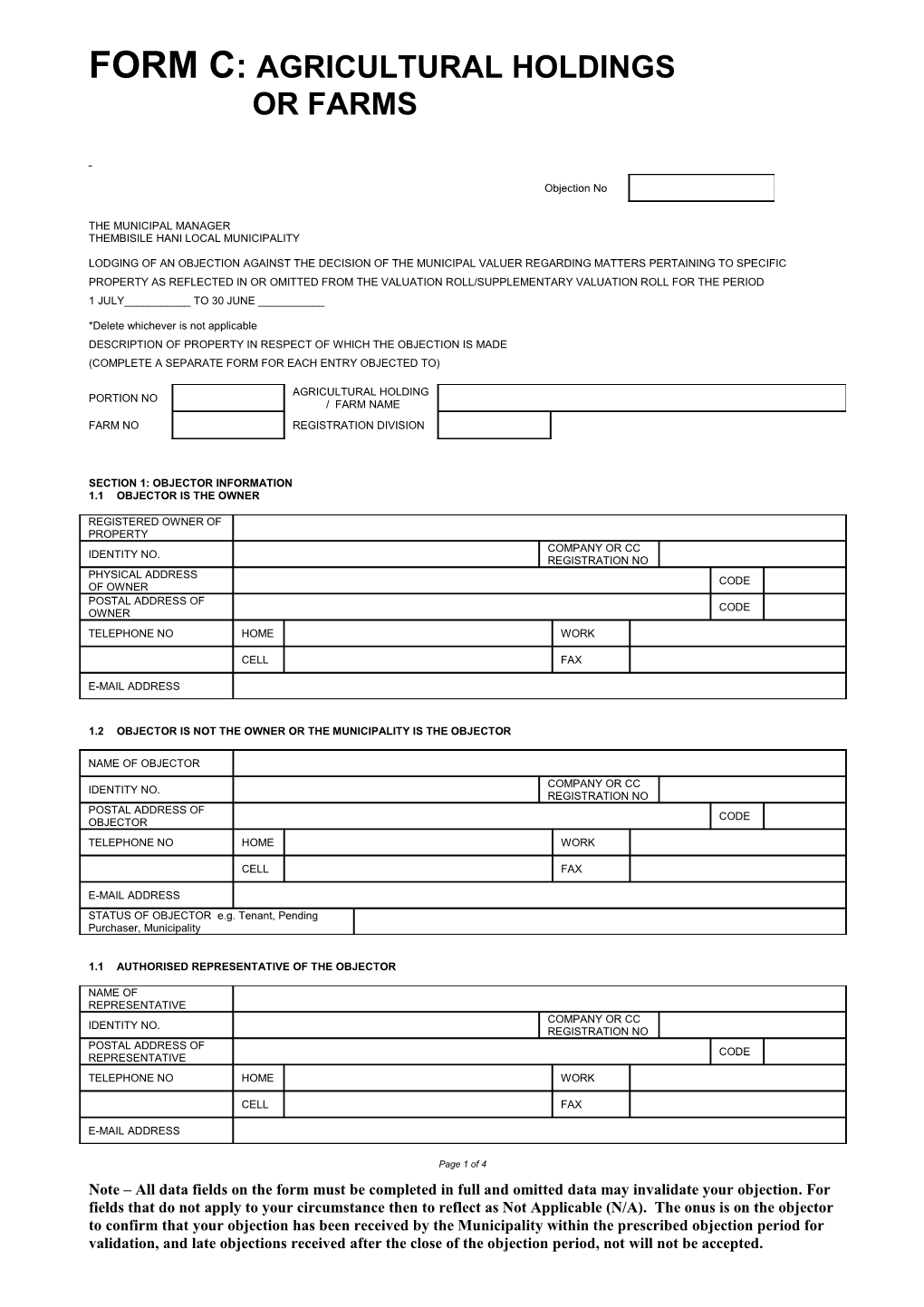 Form C: Agricultural Holdings
