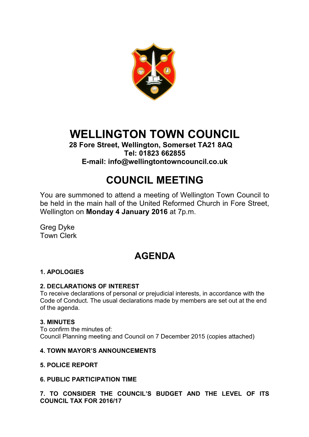 Wellington Town Council s1