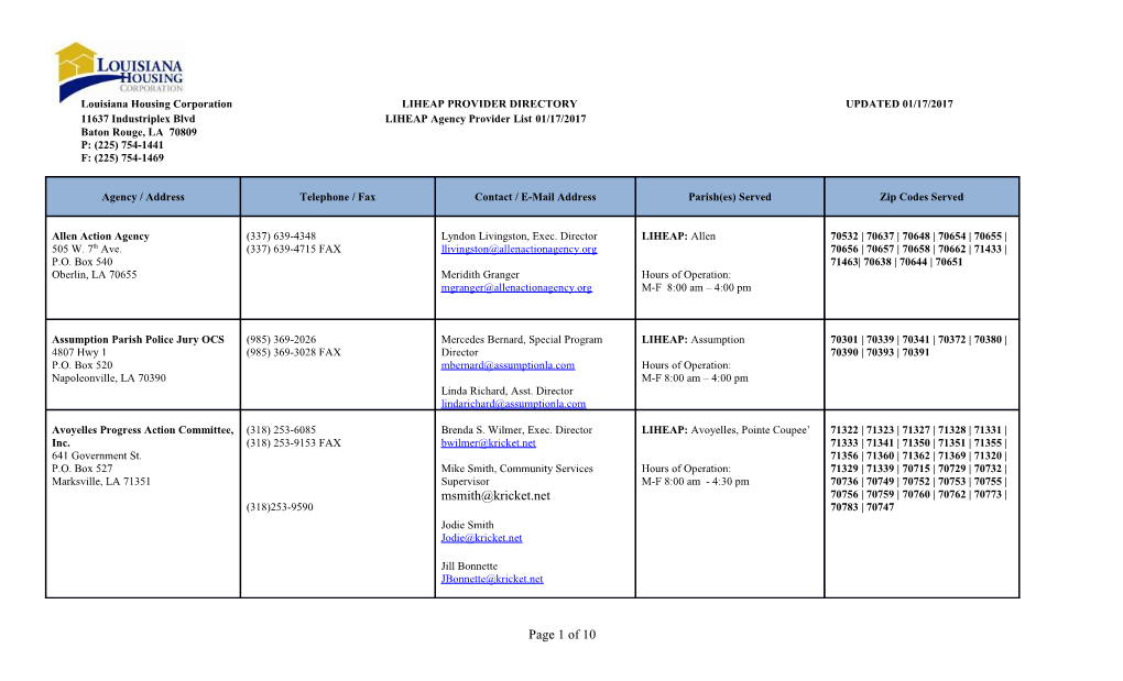 Energy Assistance Provider Listing