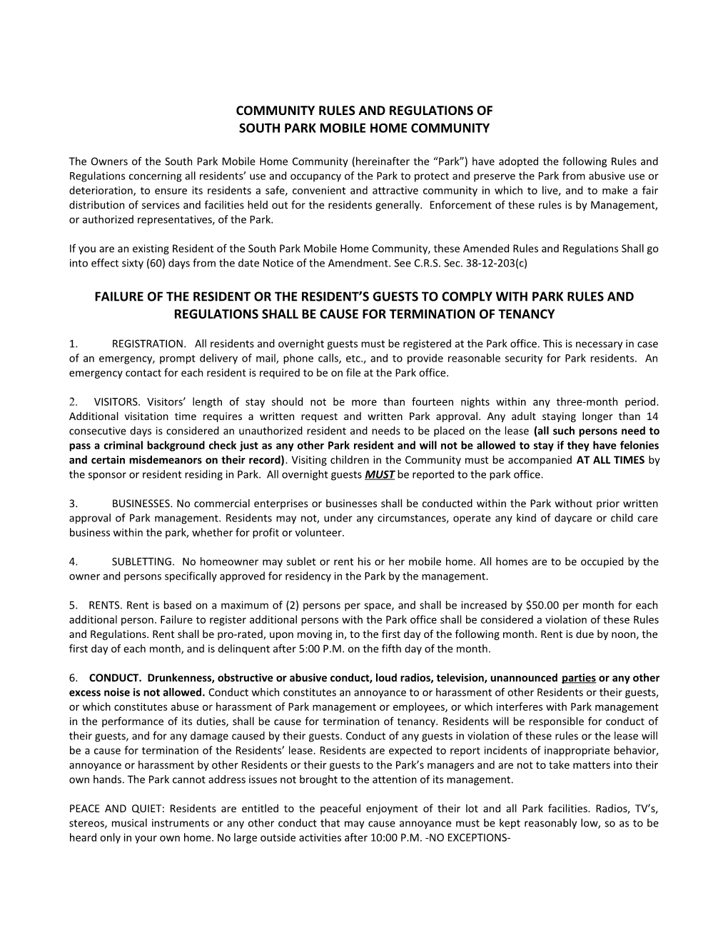 Community Rules and Regulations Of