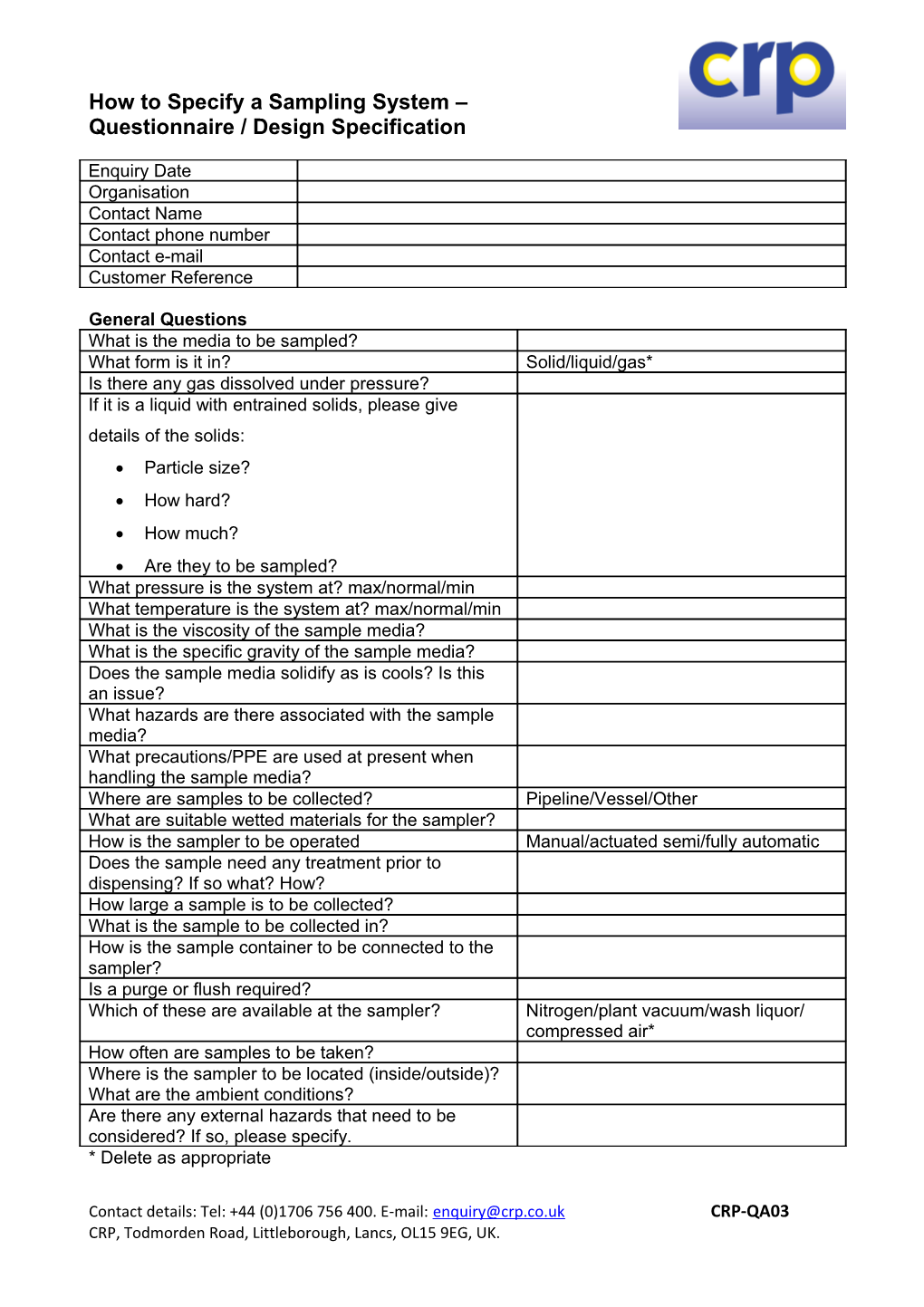 Questionnaire / Design Specification