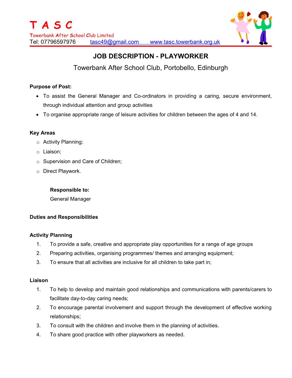 Sample Job Description - Playworker