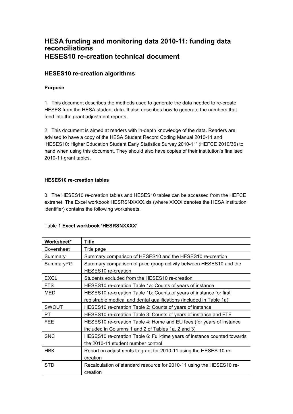 HESA Funding and Monitoring Data 2010-11: Funding Data Reconciliations