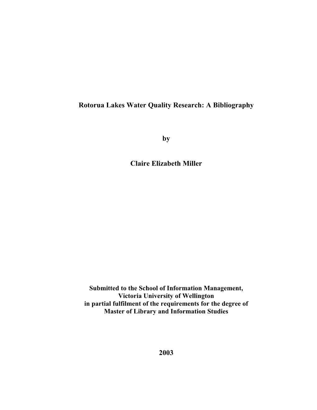 Rotorua Lakes Water Quality Research: a Bibliography