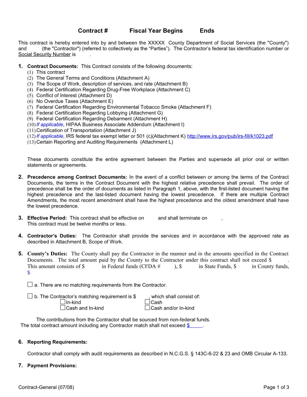 Contract Template for Use with Private Sector Contracts