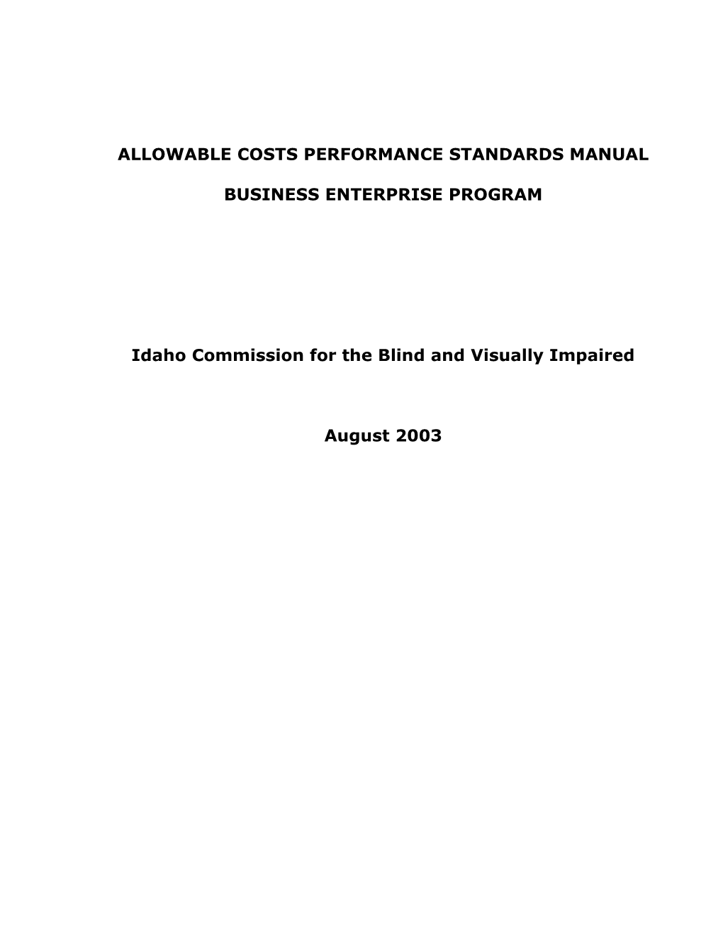 Allowable Costs Performance Standards