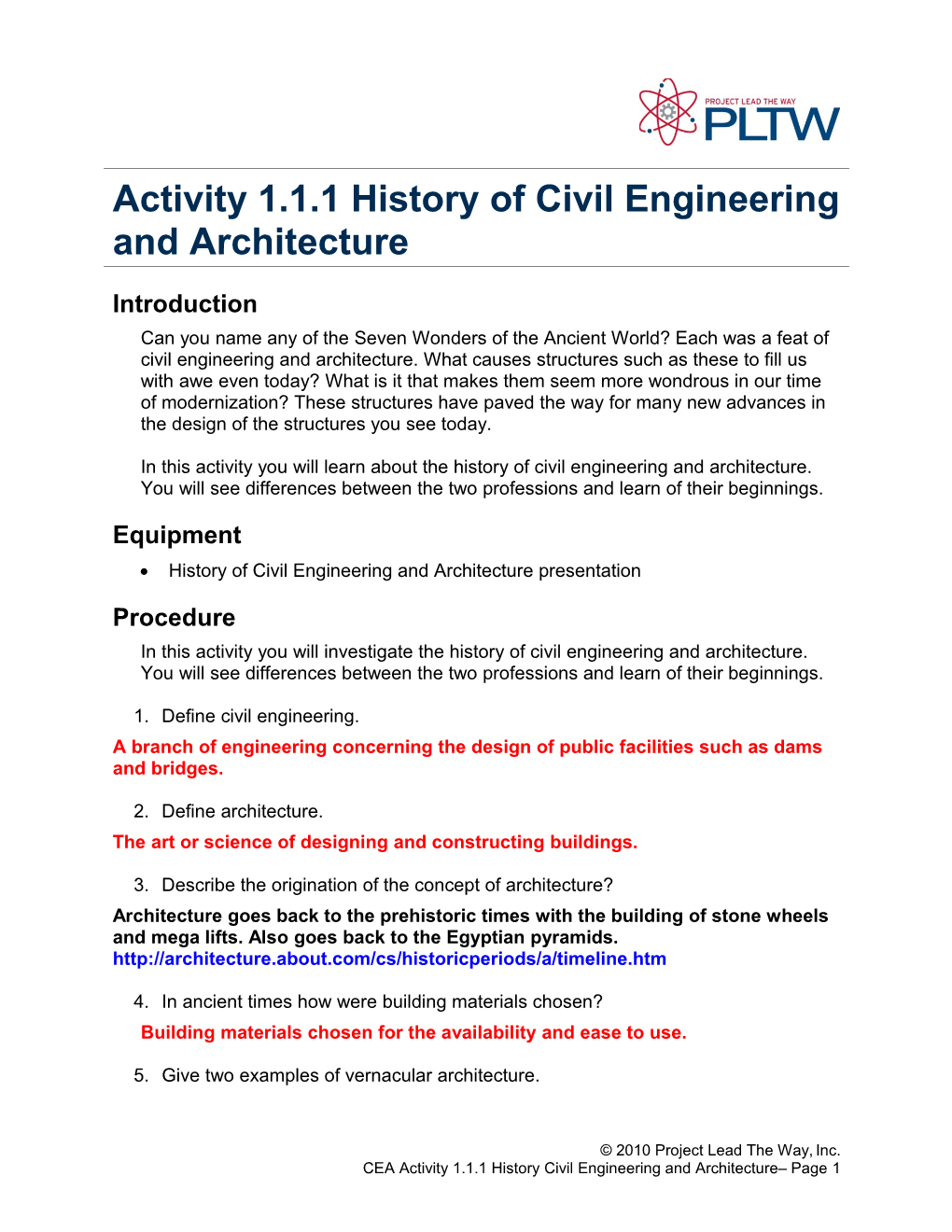 Activity 1.1.1 History of Civil Engineering and Archtiecture