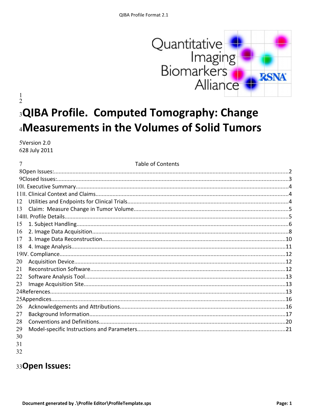 QIBA Profile. Computed Tomography: Change Measurements in the Volumes of Solid Tumors