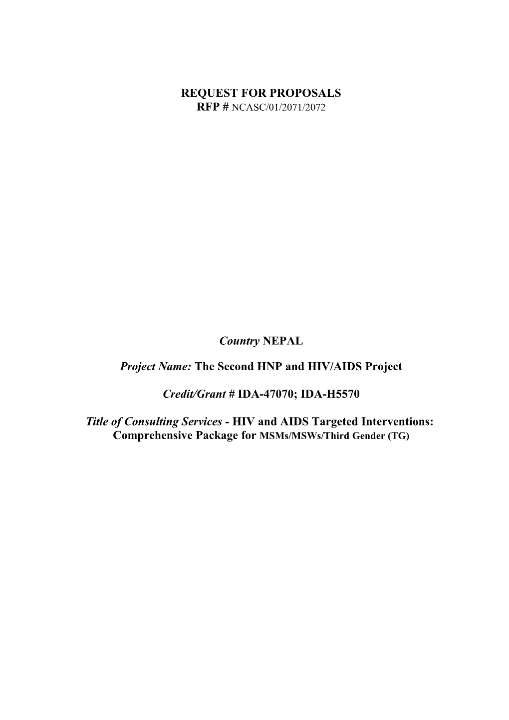 Project Name: the Second HNP and HIV/AIDS Project