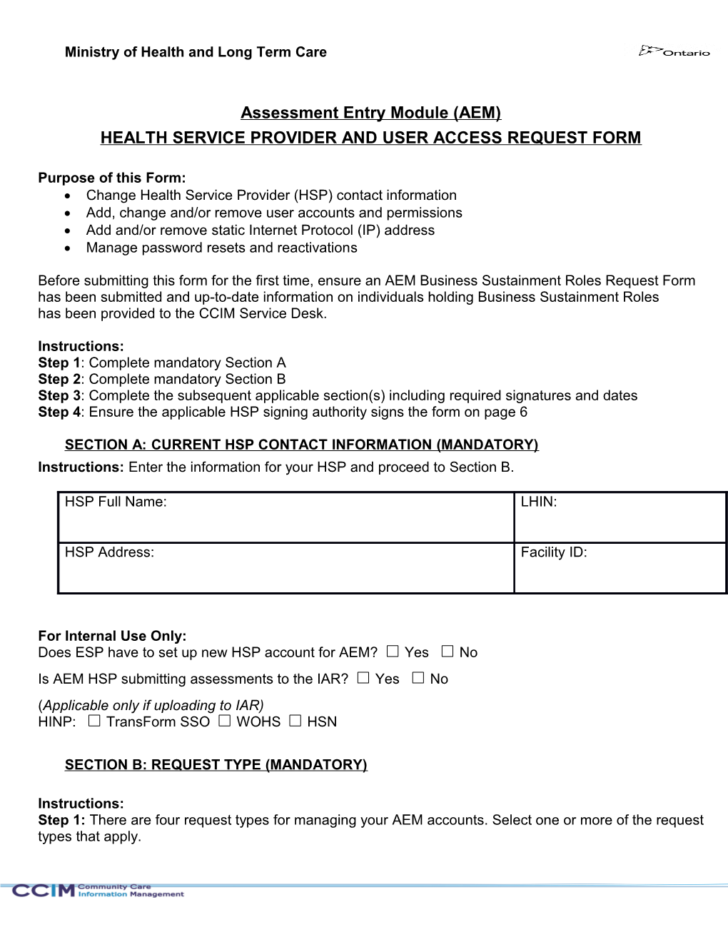 Health Service Provider and User Access Request Form