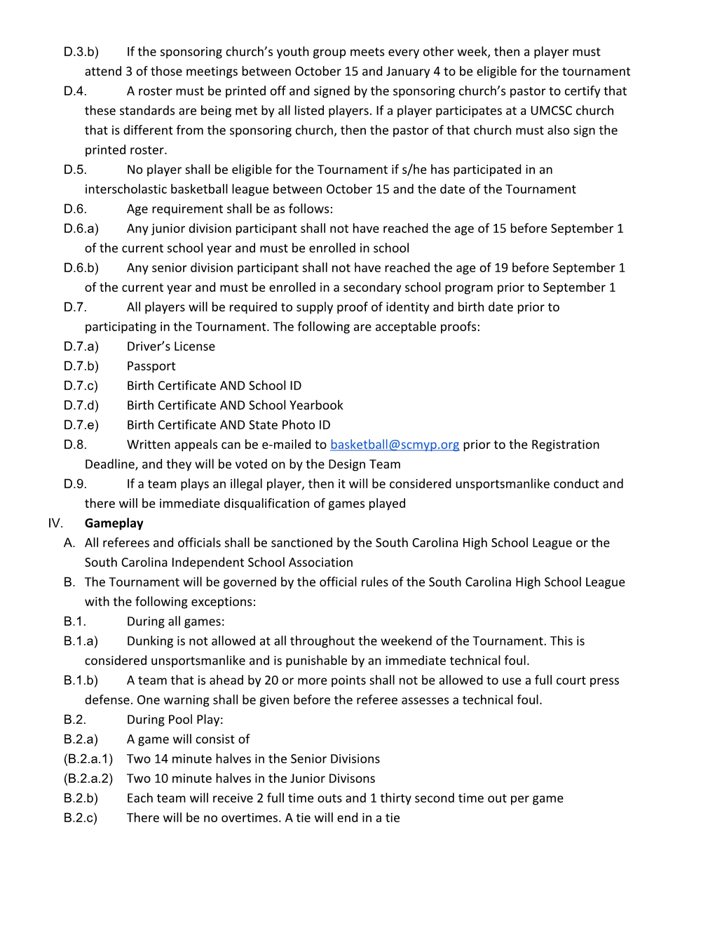 UMCSC State Tournament Rules and Regulations