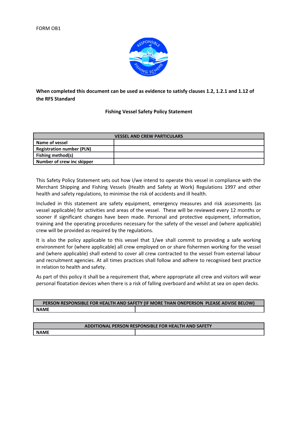 Fishing Vessel Safety Policy Statement