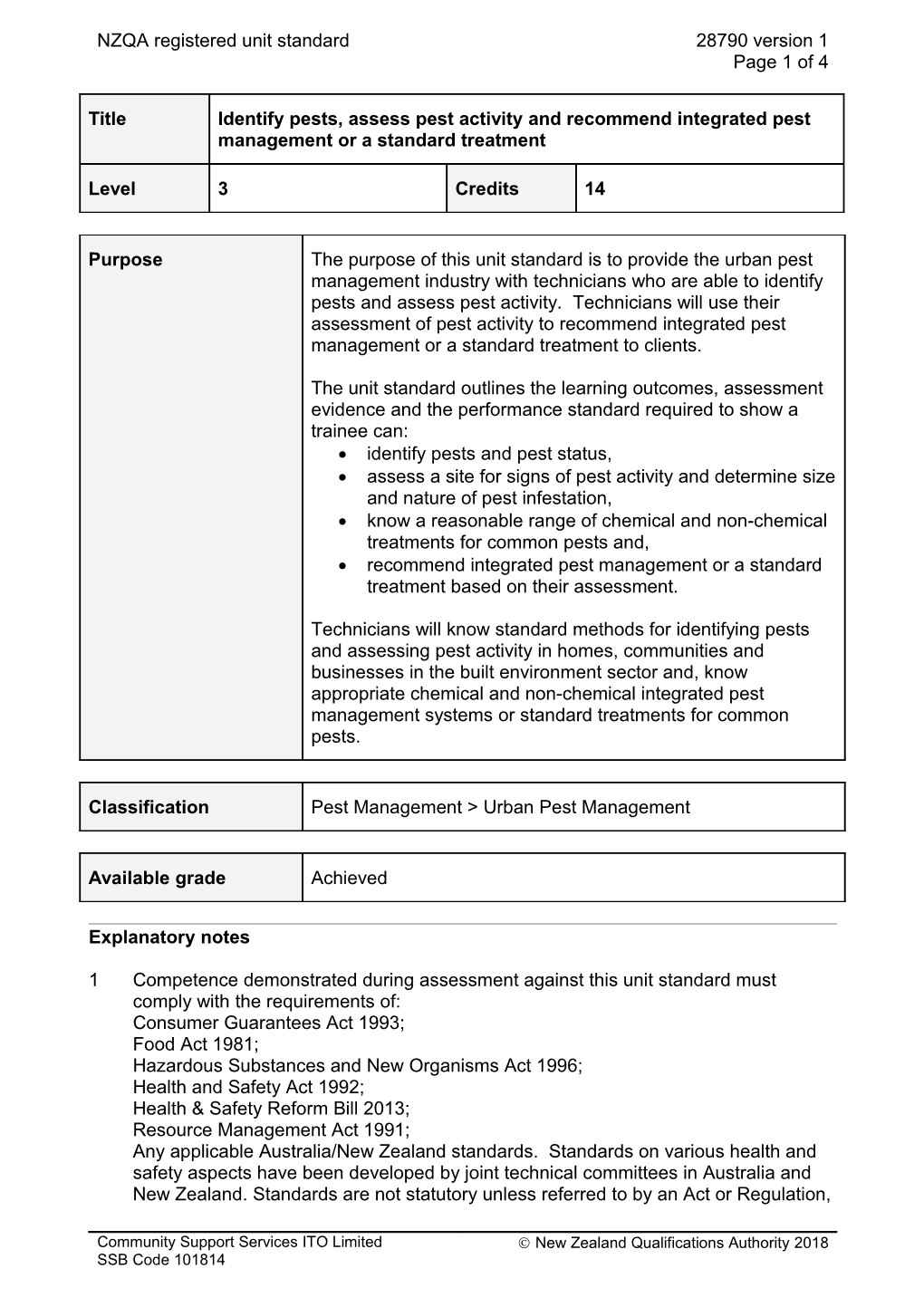 28790 Identify Pests, Assess Pest Activity and Recommend Integrated Pest Management Or