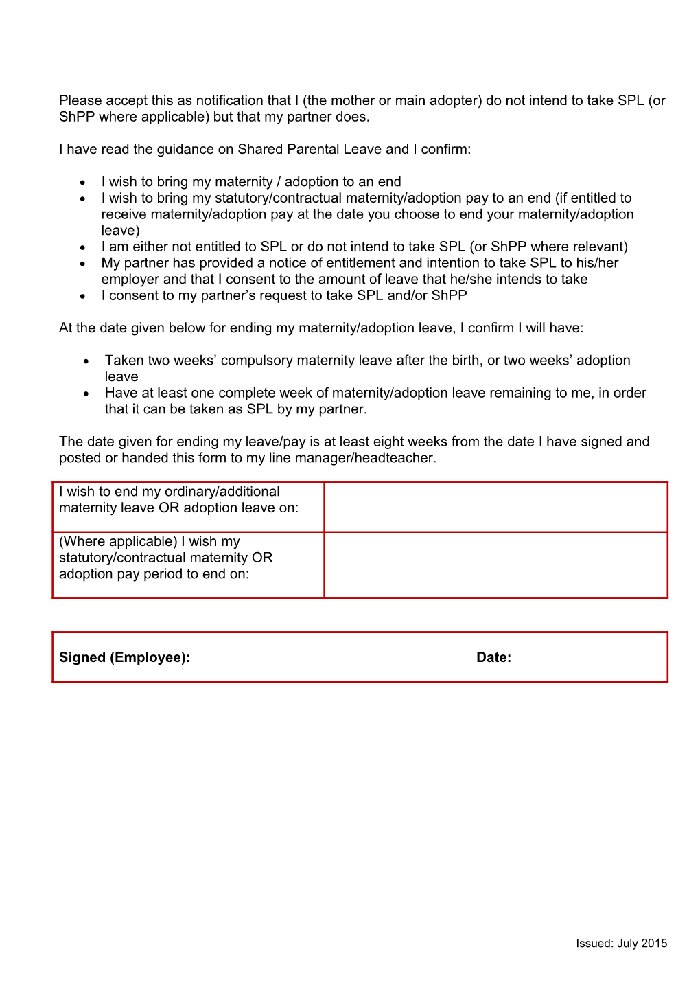 Curtailment Notice Formfor Shared Parental Leave (SPL)