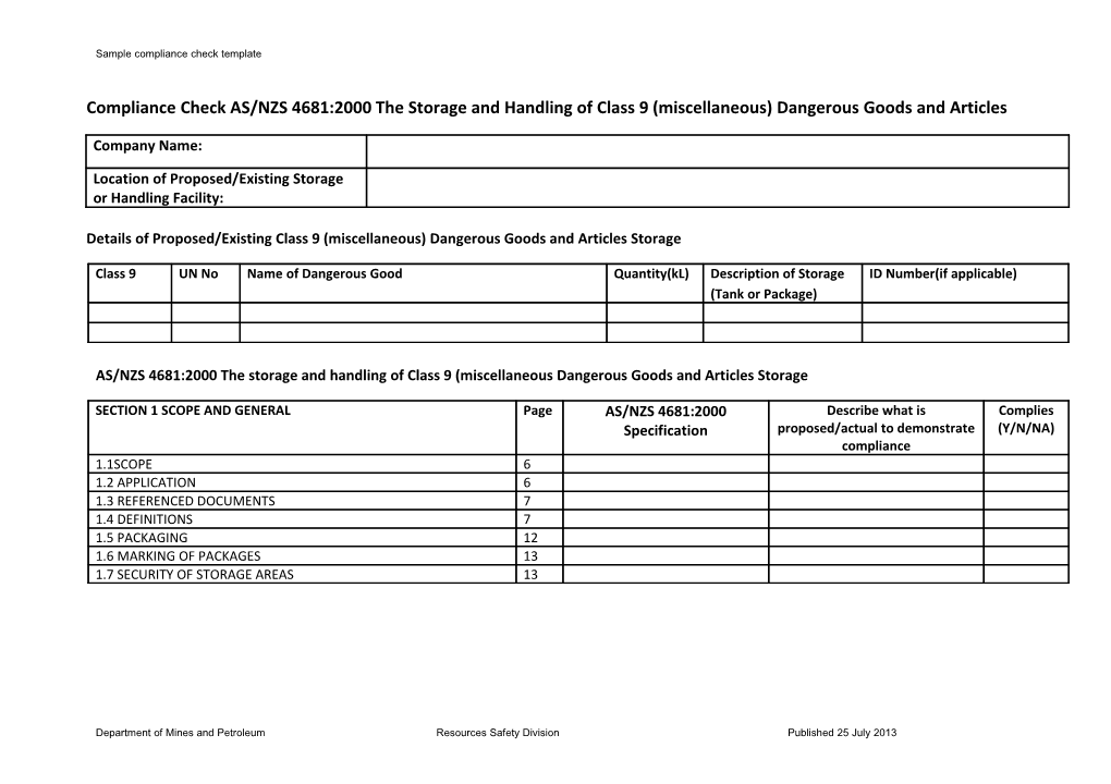 AS4681 Sample Compliance Check Template