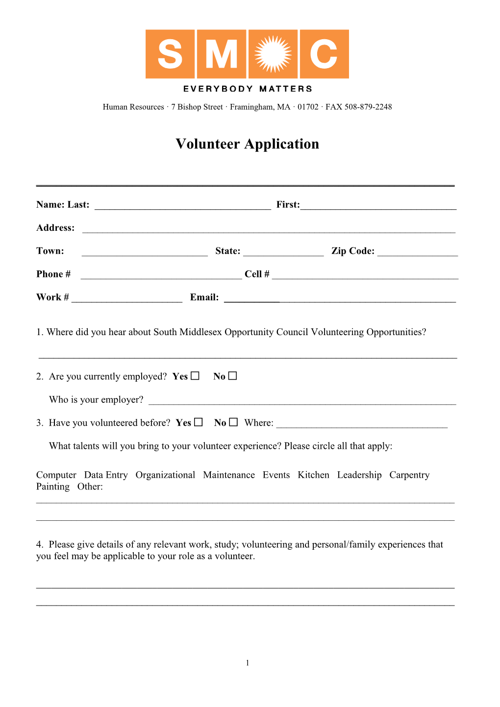 Draft Volunteer Application Form