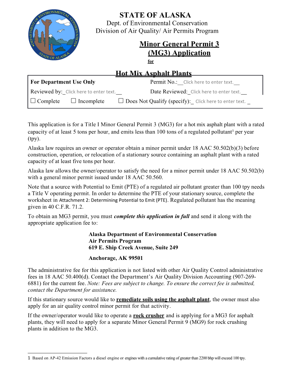 General Asphalt Operating Permit Application Forms