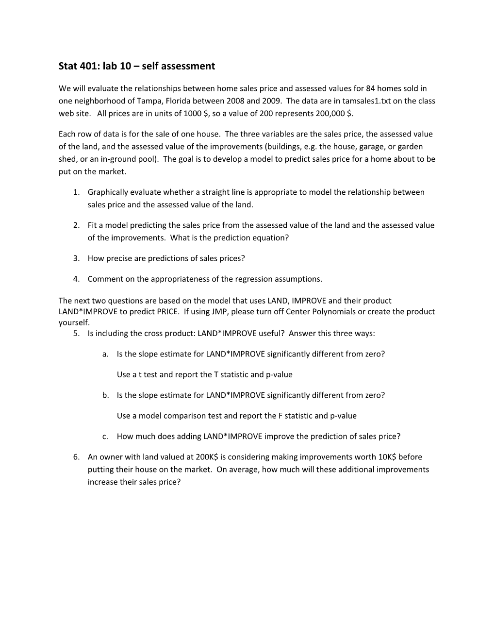 Stat 401: Lab 10 Self Assessment