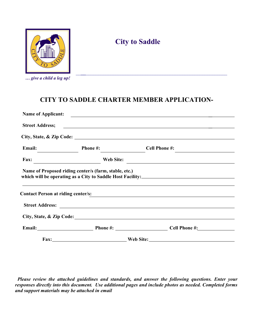 City to Saddle Charter Member Application