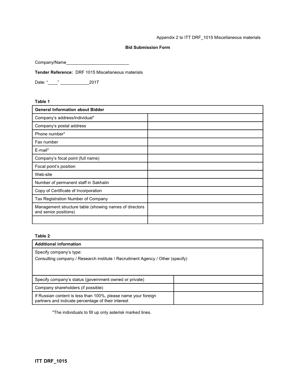 Appendix 2 to ITT DRF 1015 Miscellaneous Materials