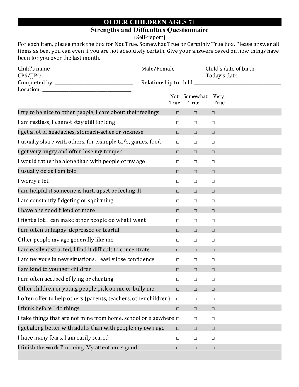 Strengths and Difficulties Questionnaire