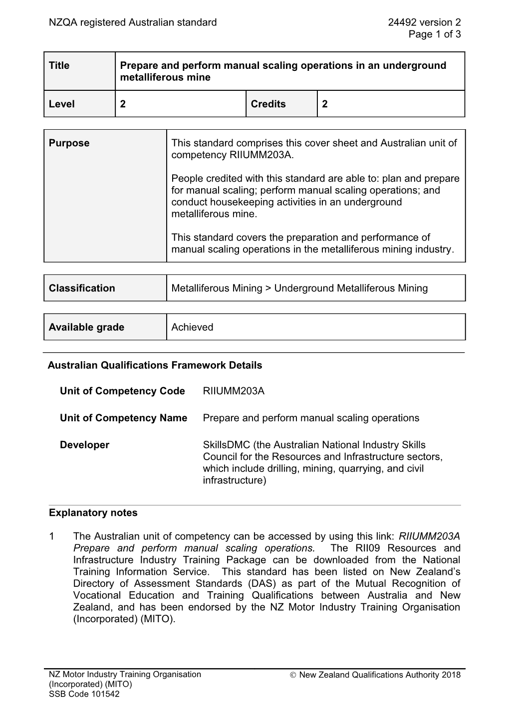 24492 Prepare and Perform Manual Scaling Operations in an Underground Metalliferous Mine