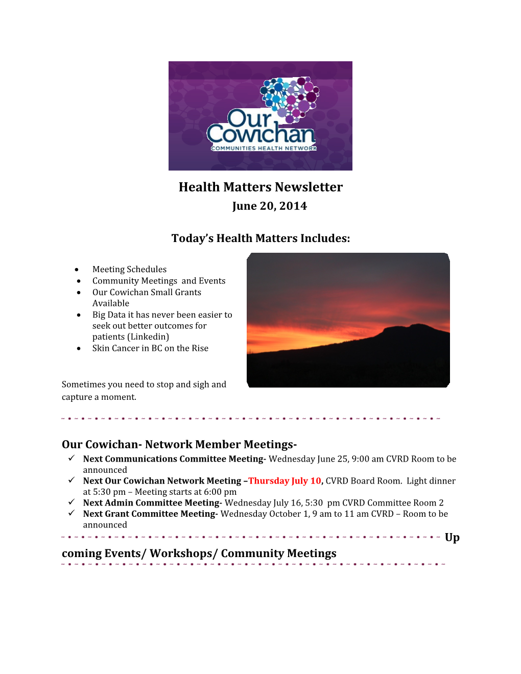 Today S Health Matters Includes