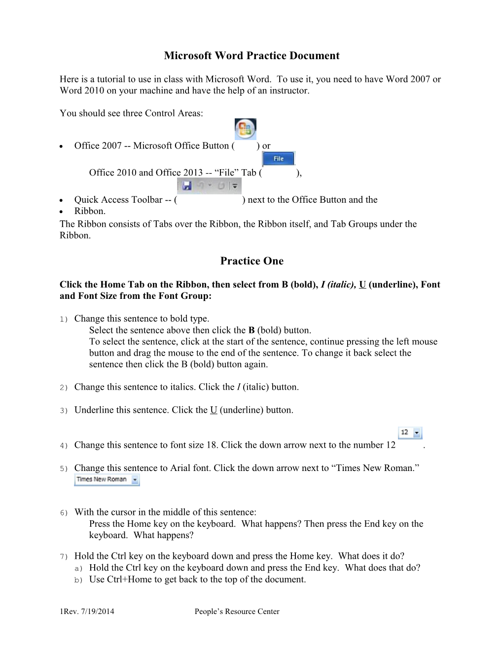 Microsoft Word Practice Document