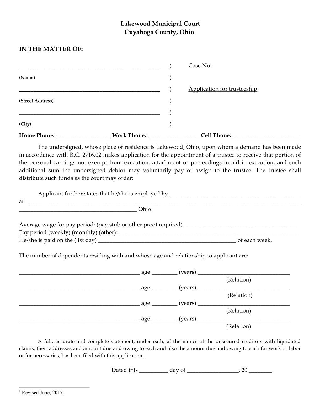 Application for the Appointment of a Trustee