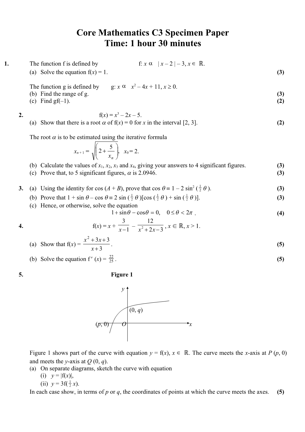 Core Mathematics C3 Specimen Paper